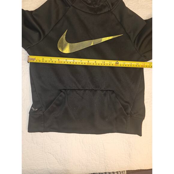 Nike Dri-FIT Black Hoodie W Metallic Gold Swoosh & Green Hood Lining Size Boys M - Picture 6 of 7